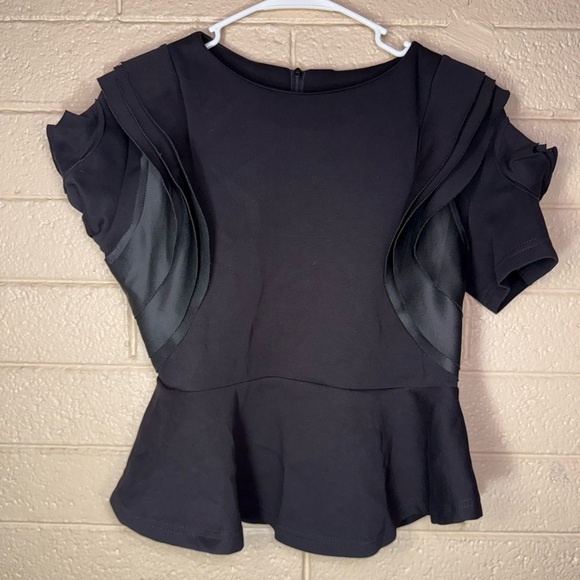 DCS Black Ruffled Peplum Blouse Short Sleeve - Picture 3 of 8
